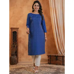 Span Ethnic Motifs Printed Round Neck Pure Cotton Straight Kurta With Trouser-picture-11