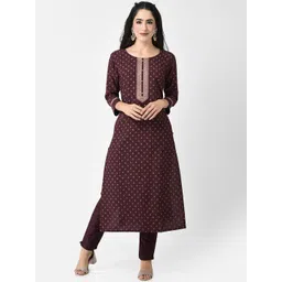 Span Ethnic Motifs Printed Round Neck Thread Work Straight Kurta-picture-13