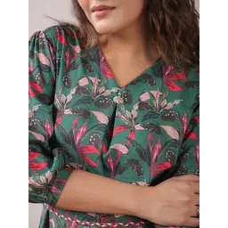 Span Floral Printed V-Neck Fit and Flare Dress image 5