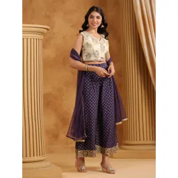 Span Floral Printed Zardozi Pure Silk V-Neck Top With Palazzos And Dupatta-picture-18