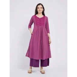 Span Purple Cotton Embroidery Three-Quarter Sleeves Kurta-picture-35