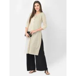 Span White & Yellow Cotton Printed Straight Kurta-picture-21