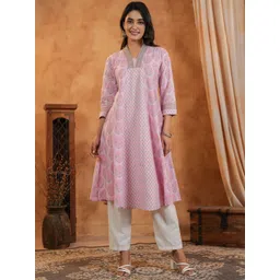 Span Women Ethnic Motifs Printed Regular Pure Cotton A-Line Kurta with Trousers-picture-16