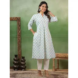 Span Women Ethnic Motifs Printed Regular Pure Cotton Kurta with Trousers-picture-13