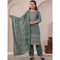 Span Women Ethnic Motifs Printed Regular Pure Cotton Kurta with Trousers & With Dupatta-picture-26