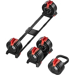 Sparnod Fitness SAD-25 Adjustable 3-in-1 Dumbbell Set,3–24kg Quick Weight Change, Dumbbell, Barbell, Kettlebell,12 Gear Steel ABS Build, Digital Dial, Ergonomic Grip, Home Gym Workout Kit (Black, 24Kgs, Set of 1)-picture-31