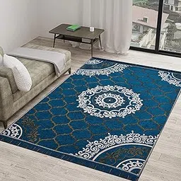 Sparrow World Premium Chenille Living Room Carpet, Area Rug, Durries, Bed Cover (Sky Blue, 3X5 Feet)-picture-12