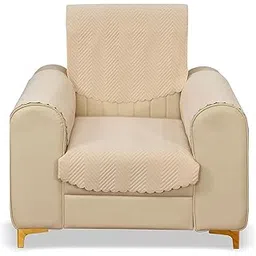 Sparrow World Solid Color Premium Quilted Sofa Cover Set for 5 Seater Sofa | 3 Seater and 2 Seater Sofa Slip Covers/Velvet Sofa Panel (Beige, 1 Seater + Arm Cover)-picture-22