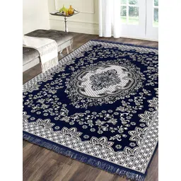 Sparrow world Blue & White Floral Printed Velvet Chennille Rectangular Carpet-picture-18