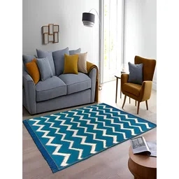 Sparrow world Blue & White Geometric Printed Velvet Chennille Rectangular Carpet-picture-10