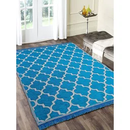 Sparrow world Blue & White Geometric Printed Velvet Chennille Rectangular Carpet-picture-15