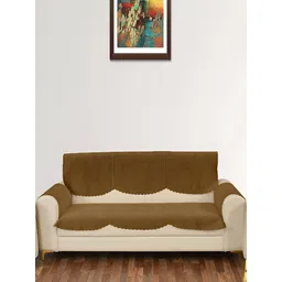 Sparrow world Brown 4 Pieces Quilted Velvet  Seater Sofa Covers With Arms-picture-41