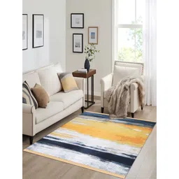 Sparrow world Yellow & Blue Abstract Printed Anti Slip Backing Carpet-image-3