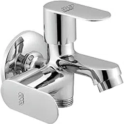 Spazio Opal Series Brass 2 Way Bib Cock | 2 in 1 Tap (Pack of 1) for Bathroom & Kitchen Chrome Finish Silver Plated Twin Elbow Valve Faucet (Wall Mount Installation Type)-image-33