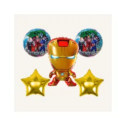 Special You 5pcs Avengers theme Iron man foil balloon for Boys & Kids with Blue star and round printed spiderman balloons birthday, Baby shower, Iron man theme party decoration.-picture-17