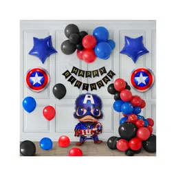 Special You Pack of 53 Items Captain America Theme Birthday Decoration Items DIY Kit for Boys includes Metallic Blue, Black and Red Balloons with Captain America Foil Balloon set and HBD Banner-picture-20