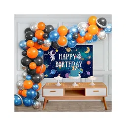 Special You Pack of 79 Items Space Theme Birthday Decoration Items includes Metallic Blue, Silver, Orange and Black Balloons with Space Theme Poster and Silver Long Balloon-picture-10