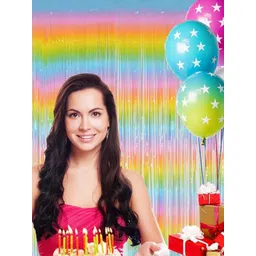 Special You Yellow & Blue 2 Pieces Pastel Rainbow Fringe Curtains-picture-18