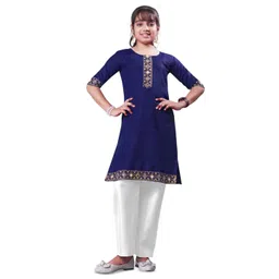 SPECKLESS Girl's Ethnic Motifs Embroidered Round Neck Knee Length Straight Kurta-picture-24