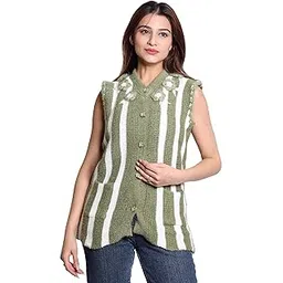speed line hosiery Women's Sleeveless Knitted Sweater Vest with Pockets and Floral Detail, Hand-Knit Style Button-Front Sweater Vest for Layering (pack of 1) (IN, Alpha, L, Regular, GREEN)-picture-27