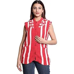 speed line hosiery Women's Sleeveless Knitted Sweater Vest with Pockets and Floral Detail, Hand-Knit Style Button-Front Sweater Vest for Layering (pack of 1) (IN, Alpha, L, Regular, RED)-picture-28