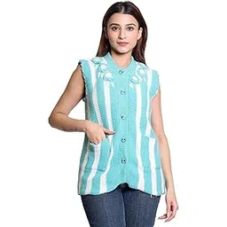 speed line hosiery Women's Sleeveless Knitted Sweater Vest with Pockets and Floral Detail, Hand-Knit Style Button-Front Sweater Vest for Layering (pack of 1) (IN, Alpha, L, Regular, SKY)-picture-26