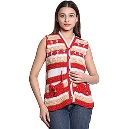 speed line hosiery Women’s Woolen Knitted Sleeveless Cardigan – Handcrafted Winter Sweater Vest with Front Buttons & Pockets | Striped Pattern Pack of 1-picture-36