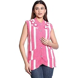 Women's Sleeveless Knitted Sweater Vest with Pockets and Floral Detail, Hand-Knit Style Button-Front Sweater Vest for Layering (pack of 1) (IN, Alpha, M, Regular, PINK)-image-42