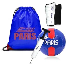 SPEED-UP Champions Football Size 5 Combo Set with Pump, Carry Bag & Shin Guards (Paris Set)-image-1