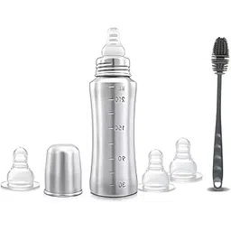 SPEEDEX Stainless Steel Infant Baby Feeding Bottle, BPA Free, Anti-Colic, Plastic-Free, Medium-Flow Nipple (240 ML, 3 Nipple Extra & Brush)-picture-15