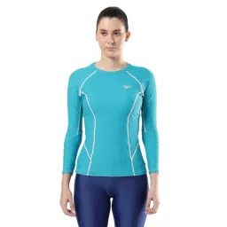 Speedo Blue Self Pattern Swimwear Top-picture-35