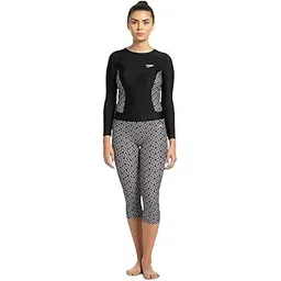 speedo Boomstar Allover Printed Active Capri For Women (Size: 30,Color: Black/White)-picture-10