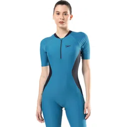 speedo Essential Panel Kneesuit - Endurance 10 Self Design Women Swim-dress Blue Swimsuit-picture-22