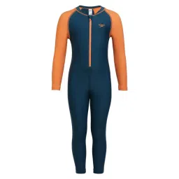 Speedo Kids Dark Teal & Orange Color Block Full Sleeves Swimsuit-picture-29