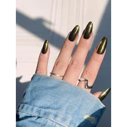 Spefez Set Of 24 Artificial Reusable Press On Nails With Manicure Kit - Golden Chrome-picture-32