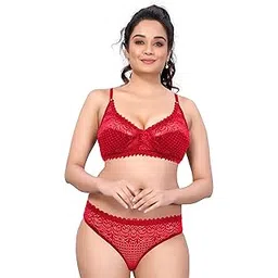 sphotic Womens Bra Panty Set for Women and Girls Latest Lingerie Set with Full Coverage Non Padded Bra and Panty Set-picture-18