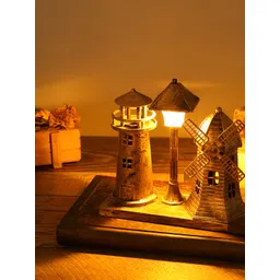 Spiaty Gold-Toned Vintage Windmill Lighthouse Curio Showpiece-picture-42
