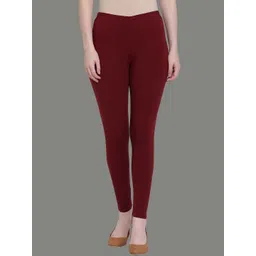 SPIFFY Women Burgundy-Coloured Solid Ankle-Length Leggings-image-16