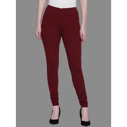 SPIFFY Women Plus Size Burgundy Slim Fit Solid Churidar Length Leggings-image-27