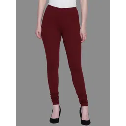 SPIFFY Women Plus Size Burgundy Solid Churidar Leggings-image-29