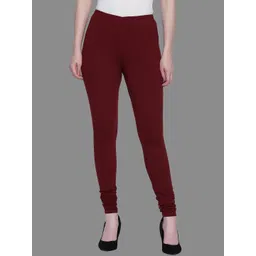 SPIFFY Women Plus Size Burgundy Solid Slim Fit Churidar-image-4