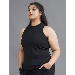 SPIRIT ANIMAL Plus Size Black Halter Neck Monochrome Lounge Tank Top-picture-22