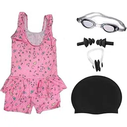 spocco | Swimming Kit for Girls (Age 4-6 Years) with One Piece Frock Style Swimming Costume | Goggles | Cap Ear Plug | Nose Clip | for Swimming Pool, Water Park, School Pool Party, Beach | SC16-picture-42