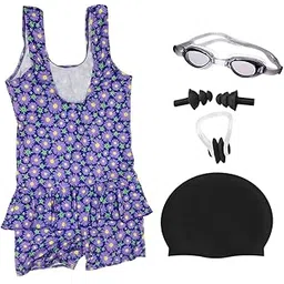 spocco | Swimming Kit for Girls (Age 6-8 Years) with One Piece Frock Style Swimming Costume | Goggles | Cap Ear Plug | Nose Clip | for Swimming Pool, Water Park, School Pool Party, Beach | SC112-picture-25