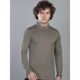 sport sun Men Solid Mandarin Collar Polyester Beige T-Shirt-picture-11