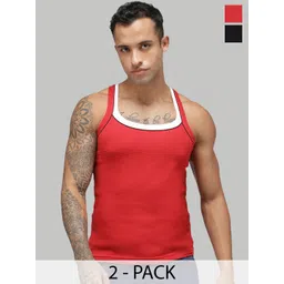Sporto by Macho Men Pack Of 2 Colourblocked Pure Cotton Undershirt Vests-picture-25