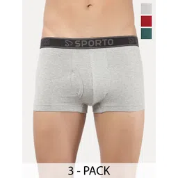 Sporto by Macho Men Pack Of 3 Combed Cotton Mid Rise Trunks Sprto_M1022-G(1)-Prt(1)-R(1)-S-picture-21