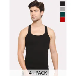 Sporto by Macho Men Pack Of 4 Cotton Solid Innerwear Vests-image-16