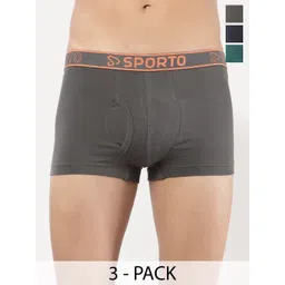 Sporto by Macho Pack Of 3 Combed Cotton Mid Rise Trunks Sprto_M1022-CH(1)-N(1)-Prt(1)-S-picture-15