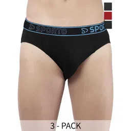 Sporto by Macho Pack Of 3 Cotton Mid-Rise Basic Briefs-picture-16
